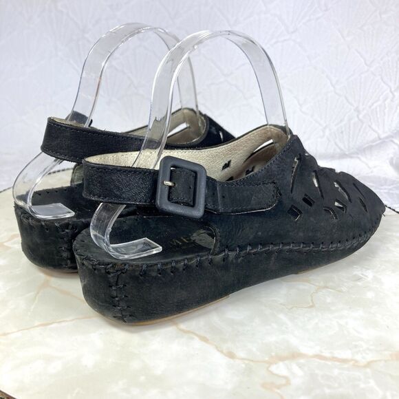 La Plume Shoes Womens 9.5 Black Suede Cutout Peep Toe Casual Walking Slingback - Picture 9 of 12